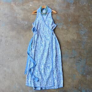 Diane Von Furstenberg Target Wrap Sweater Dress Size XL Blue White Sea Twig